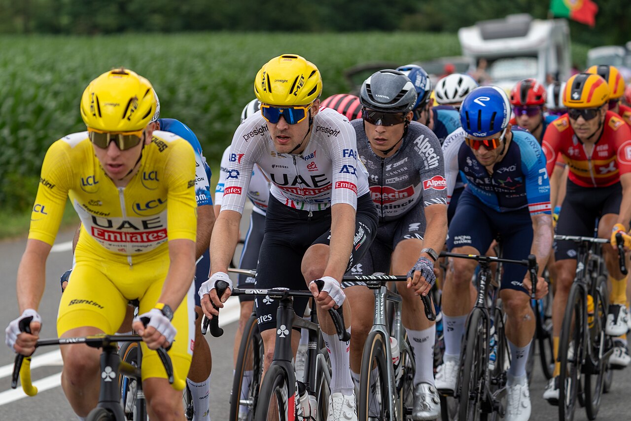 Jasper Philipsen, stage 13 winner, riding with the peloton during the Tour de France 2024 Simacourbe climb